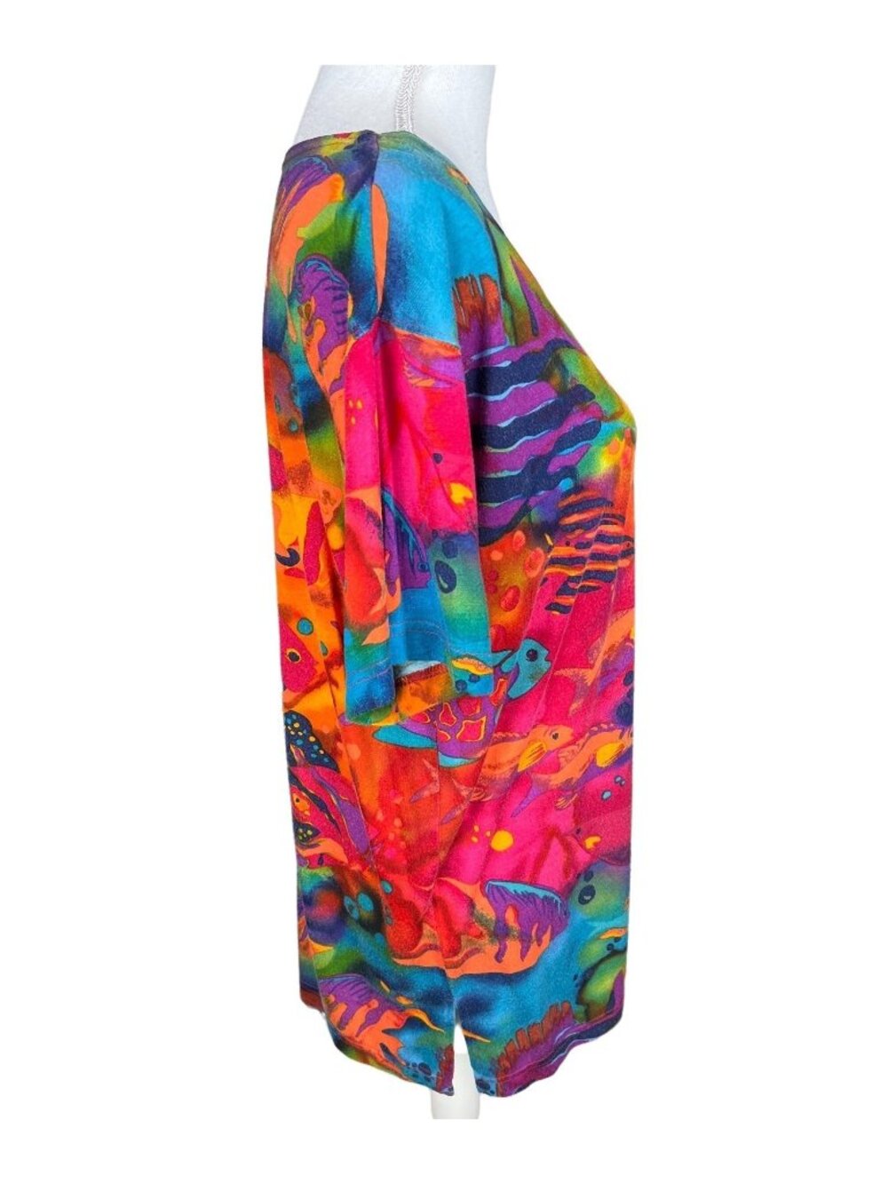 Vintage Carole Little Sport Petites Rainbow Fish Print Rayon Blend Top L - Picture 4 of 5